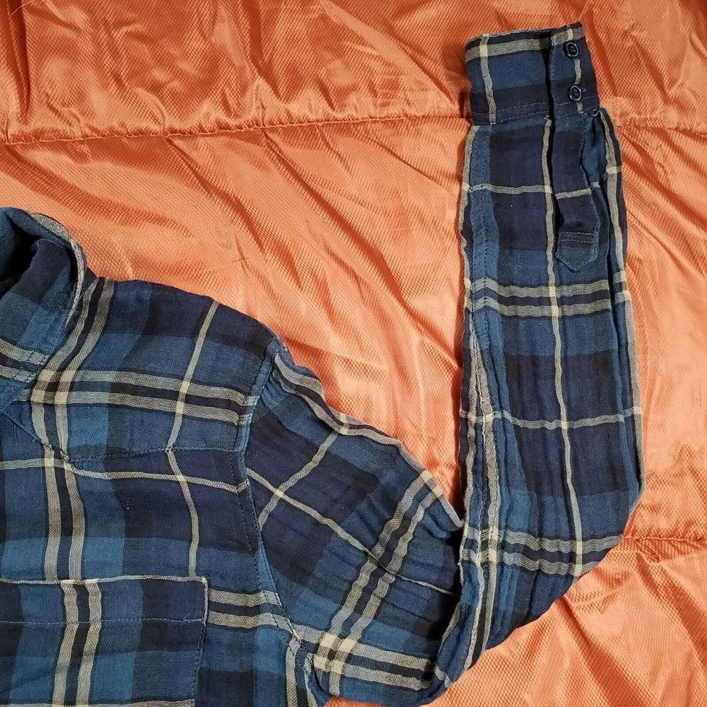 Free People Women's Blue Plaid Long‎ Sleeve Button Down Top Size Small FP